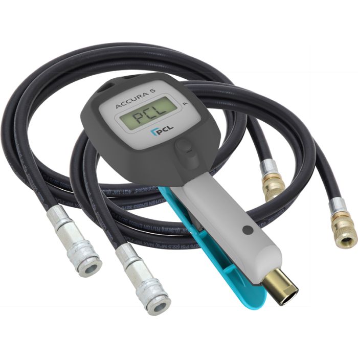 ACCURA 5 Inflator 3-319 psi, 2m Hose with 8v1 Screw-On Connector & 2m Hose with 12v1 Screw-On Connector